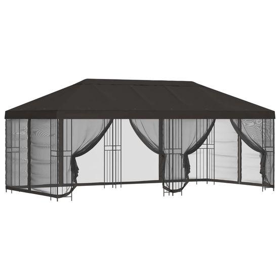 Gazebo avec murs latéraux 6 x 3 m anthracite polyester et acier