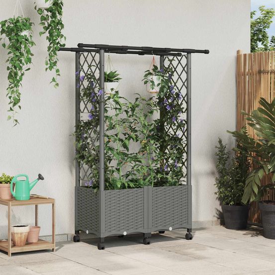 Bac potager avec treillis toit pp jardin support plantes 124cm gris