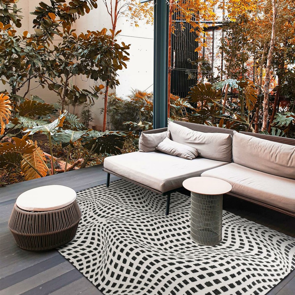 Tapis extérieur, kilim reversible 200x290 lyn2 bk reversible noir et blanc