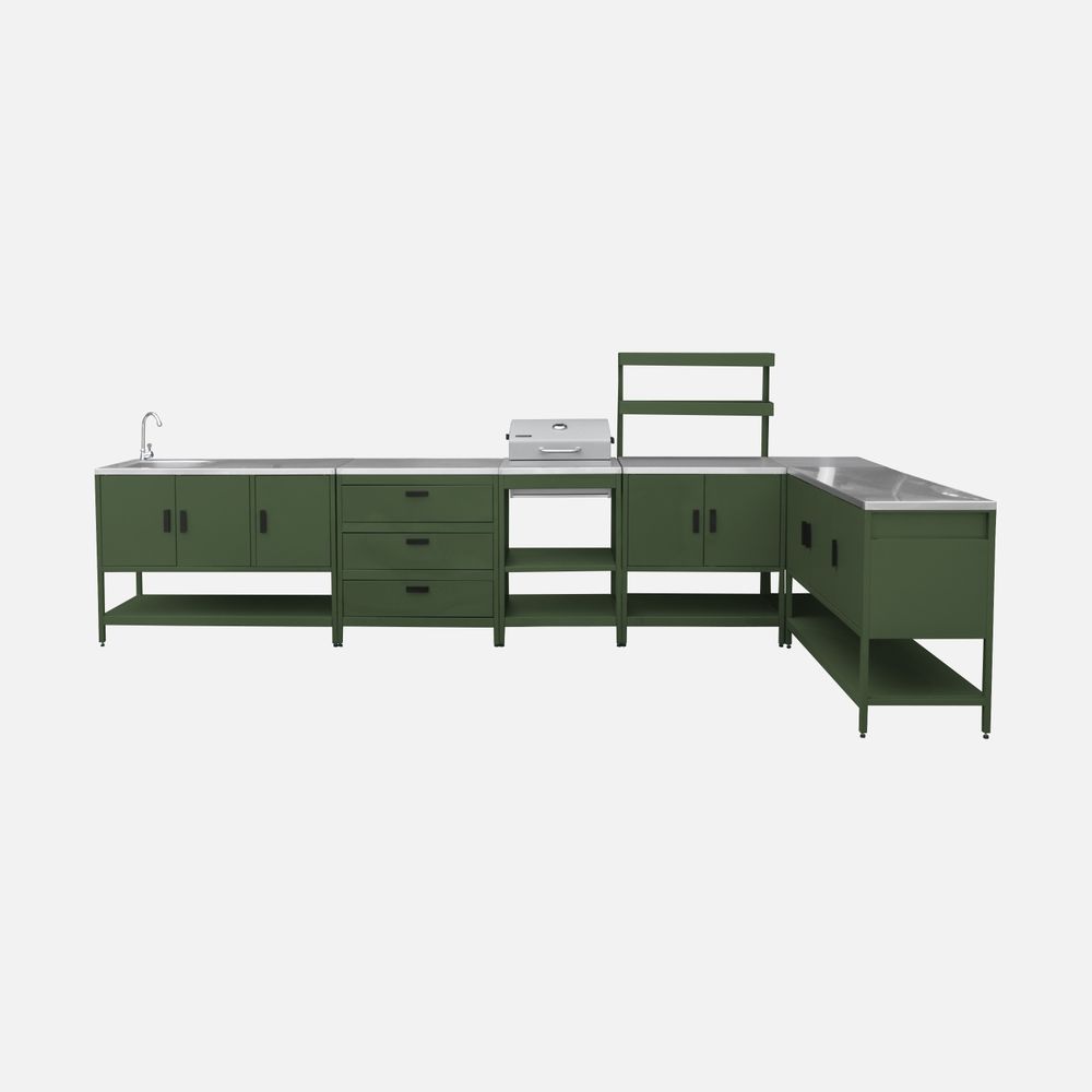 Cuisine extérieure naxos 5 modules acier inoxydable avec barbecue au charbon