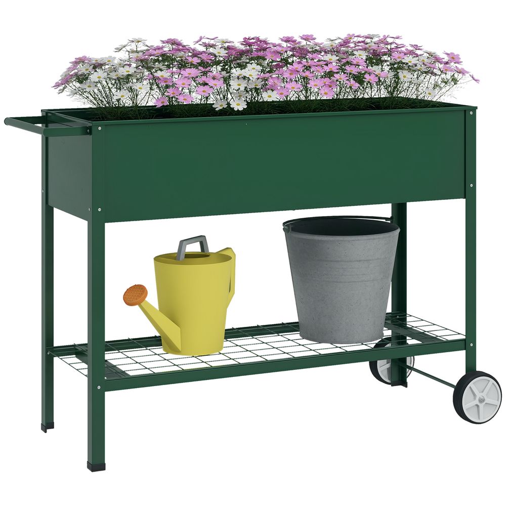 Potager surélevé avec étagère métal 109 x 44 x 80 cm vert roues et poignée