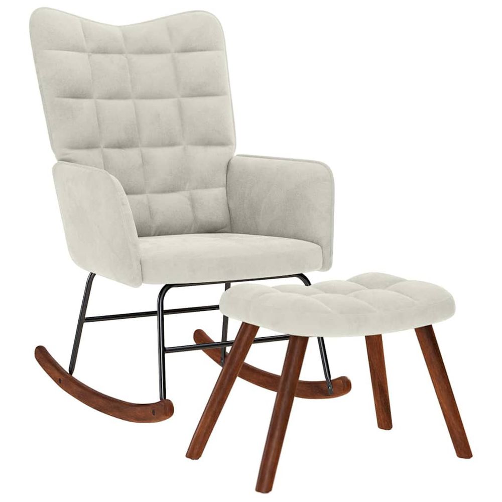 Chaise à bascule avec tabouret en velours crème