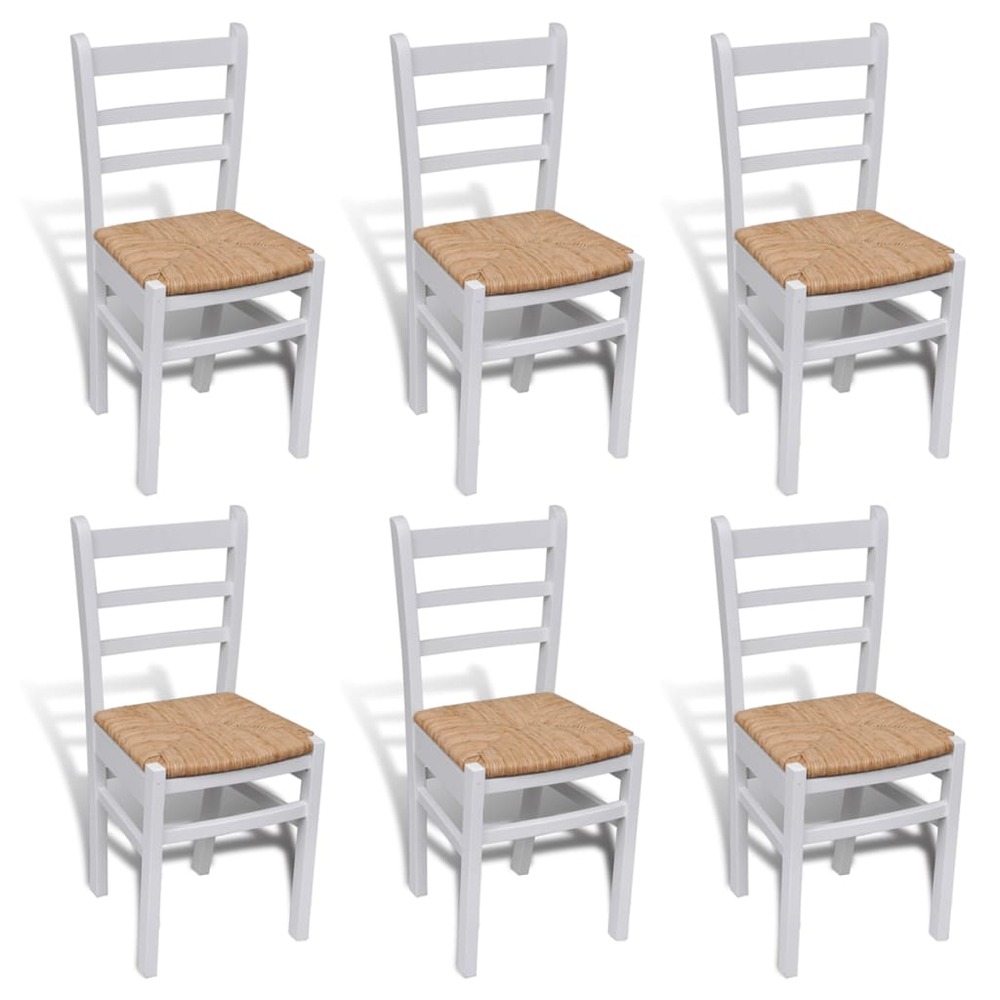 Chaises de salle à manger 6 pcs blanc pinède et jonc