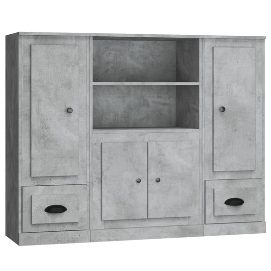 Buffet bahut commode armoire meuble de rangement organisateur cuisine salle de séjour salons 3 pcs bois d'ingénierie gris 02_