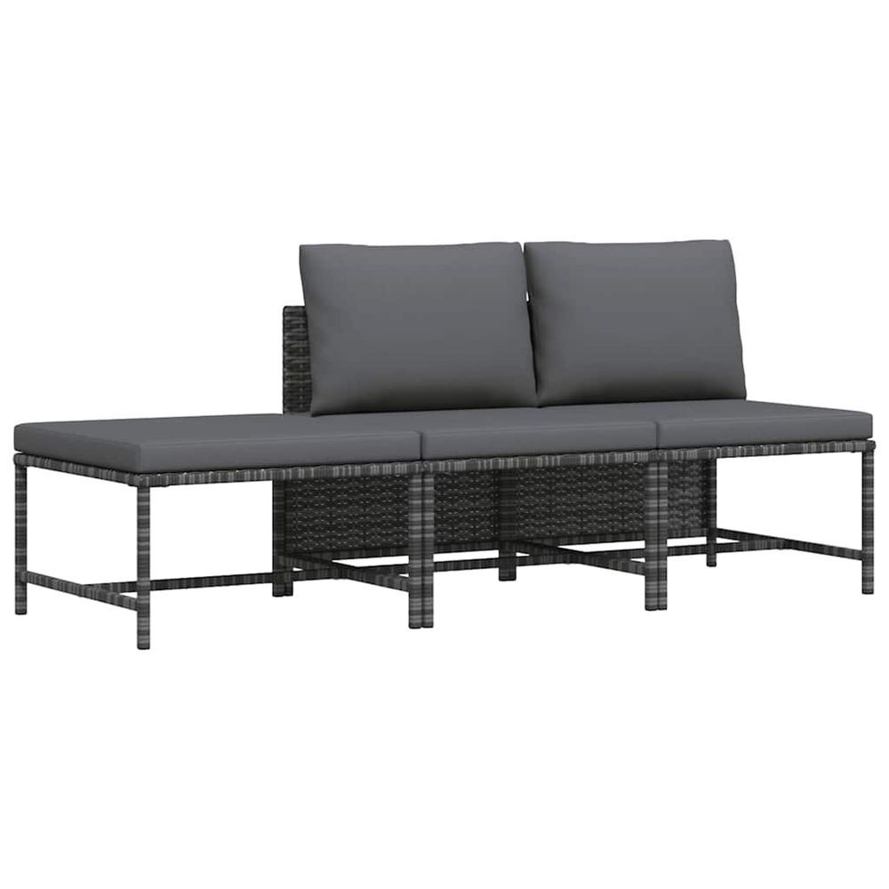 Salon de jardin 3 pcs avec coussins gris résine tressée