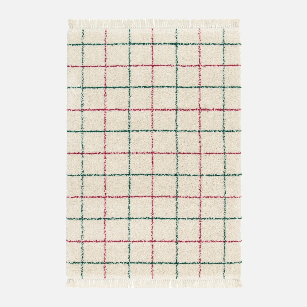 Tapis intérieur shaggy motif quadrillage multicolore avec franges edward