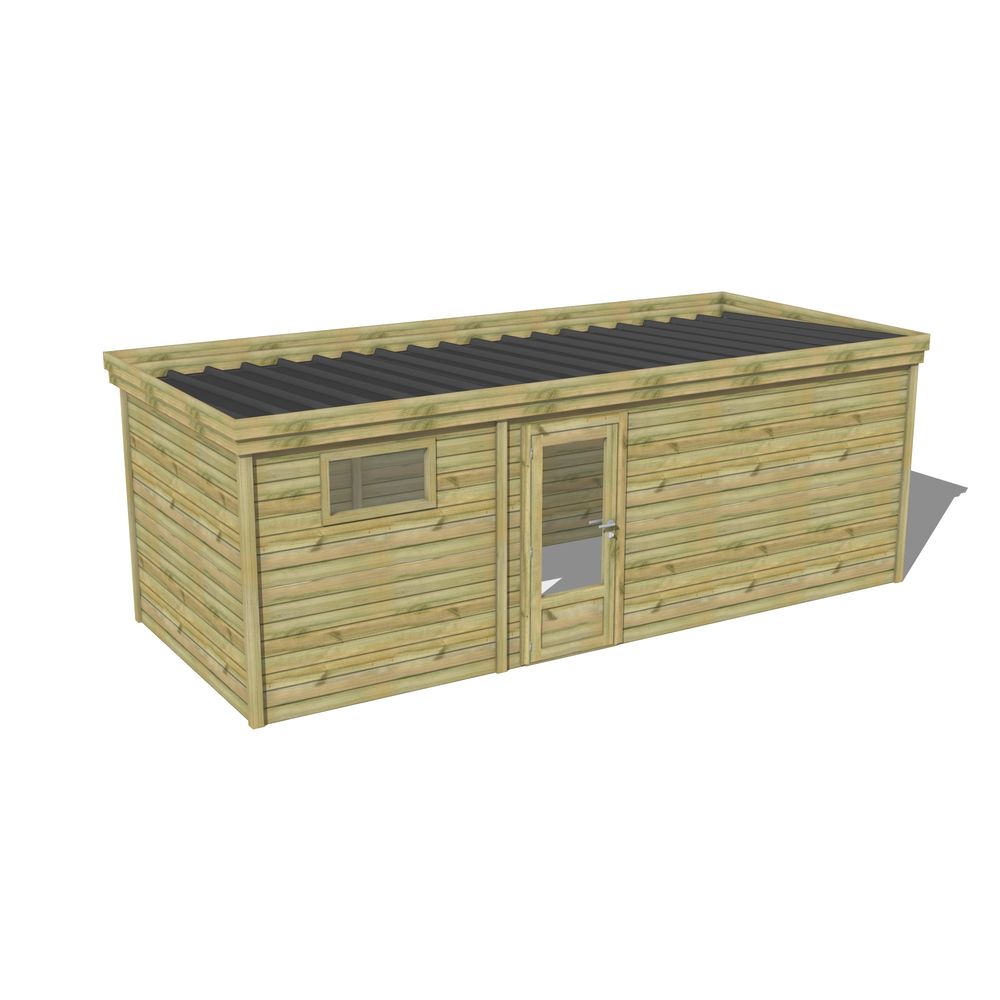 Abri de jardin bois pin traité autoclave 27mm - 6,395x2,64m / 17m2 - bac acier - abri français