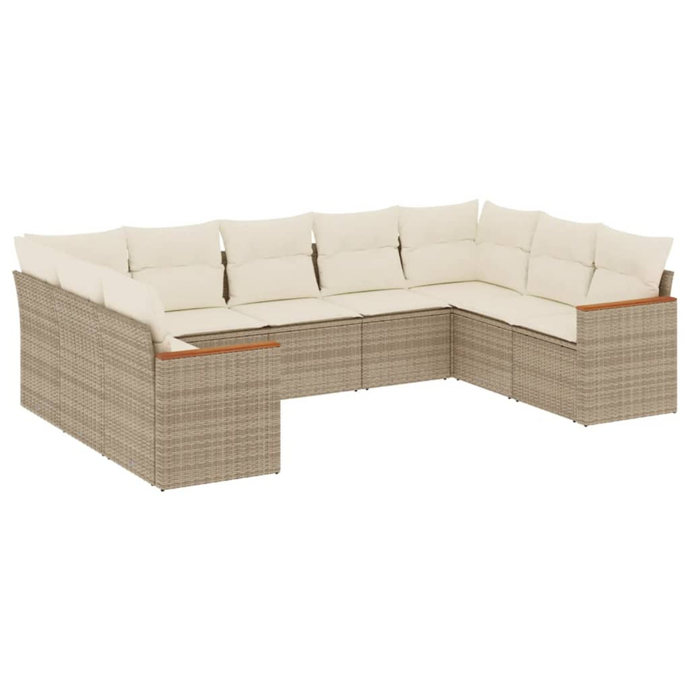 Salon de jardin avec coussins 9 pcs beige résine tressée