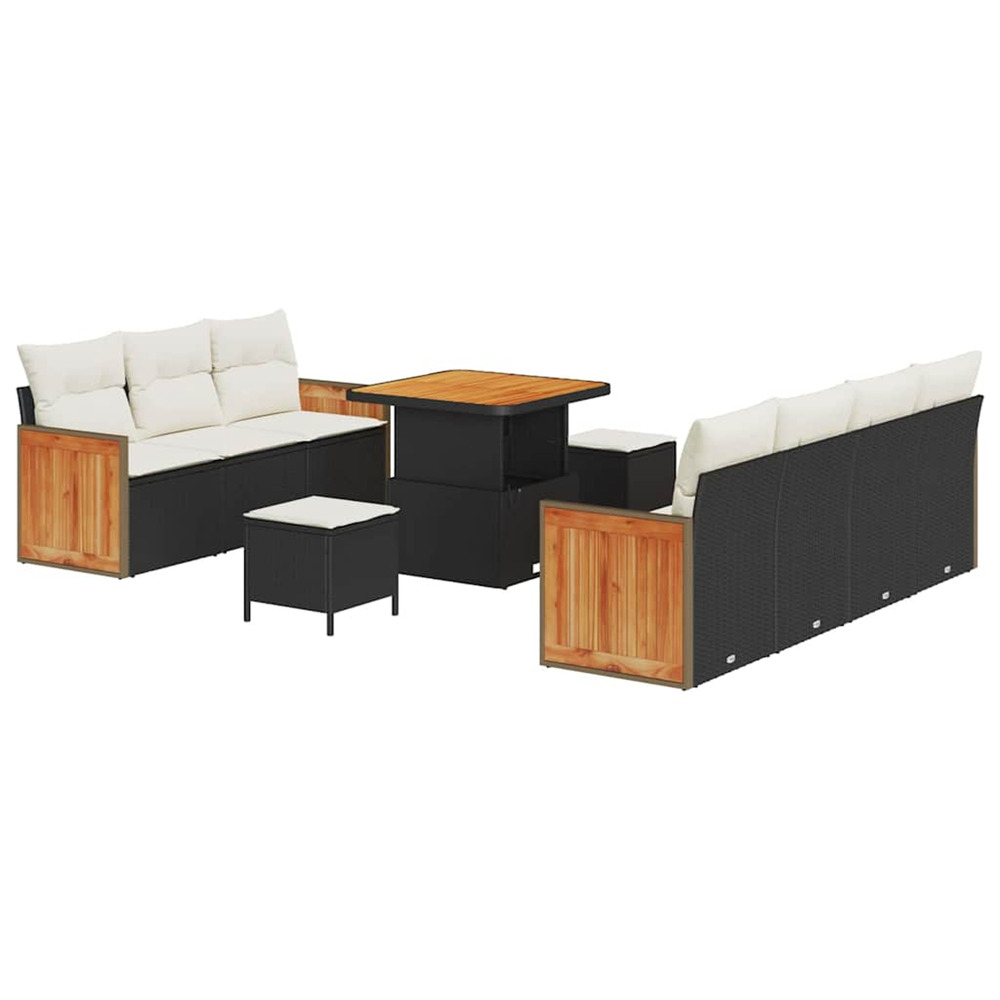 Ensemble de canapé de jardin avec coussin 10 pcs noir et crème