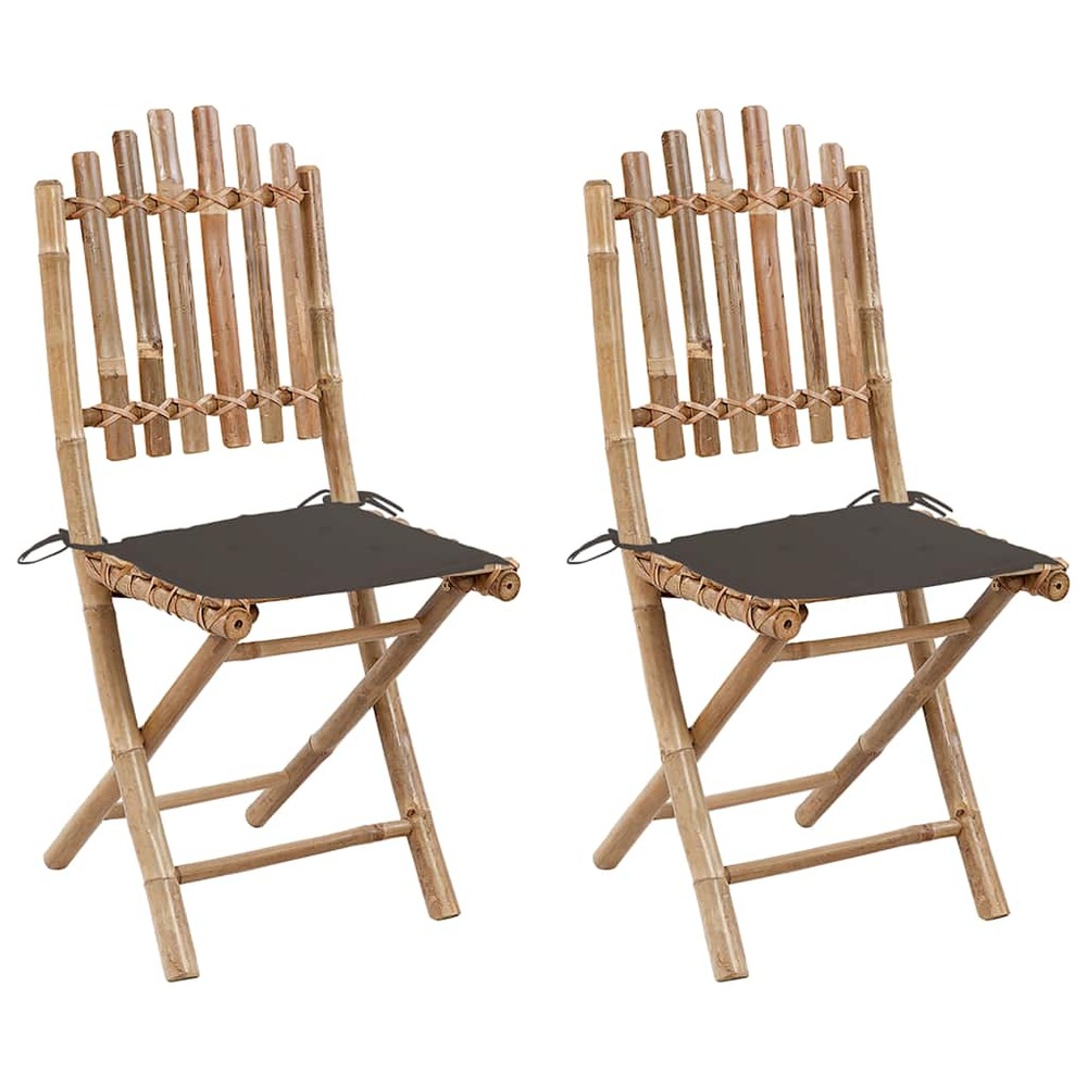 Chaises pliables de jardin lot de 2 avec coussins bambou