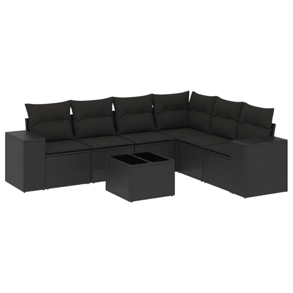 Salon de jardin 7 pcs avec coussins noir résine tressée