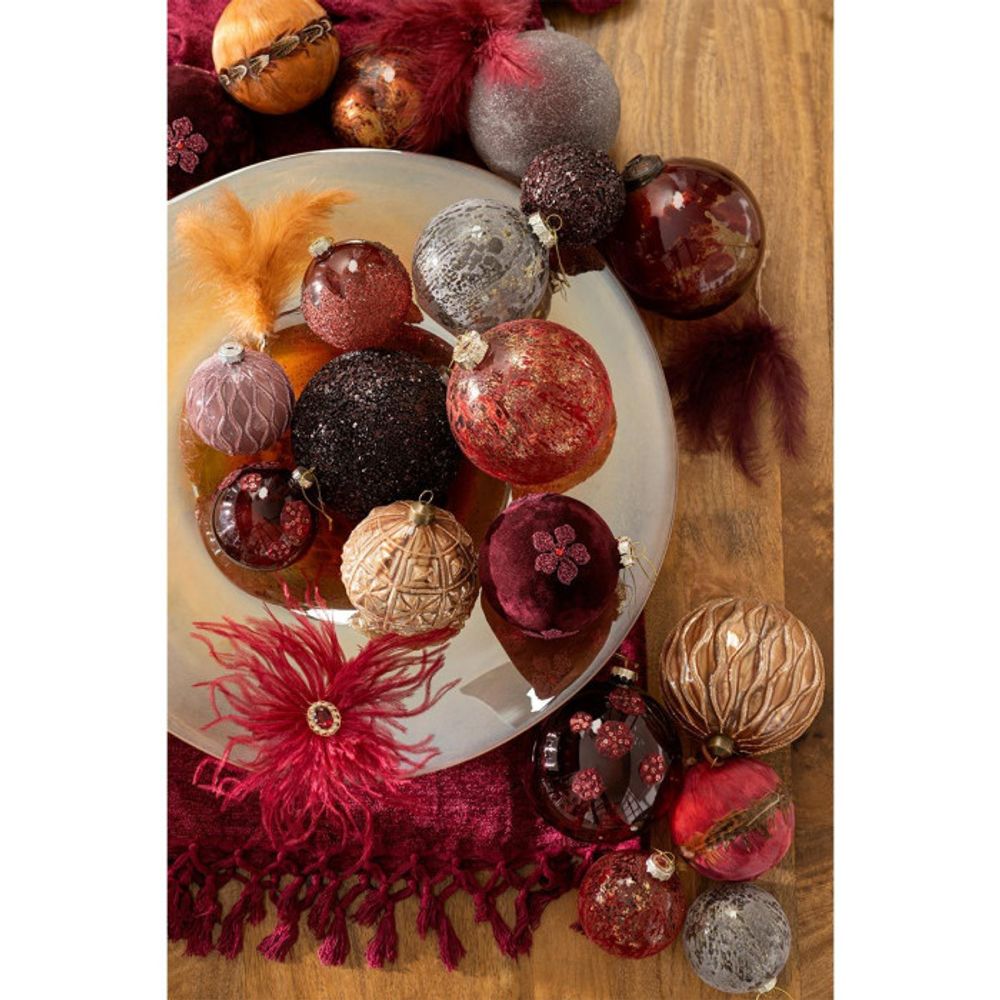 12 Boules De Noël En Velours - Motif Cygne - Couleur Bordeaux/vert - Tailles 5 à 12 Cm - Déco Sapin élégante - 6
