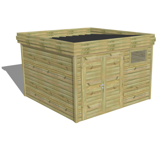 Abri de jardin bois pin traité autoclave 27mm - 3,44x3,44m / 12m2 - bac acier - abri français