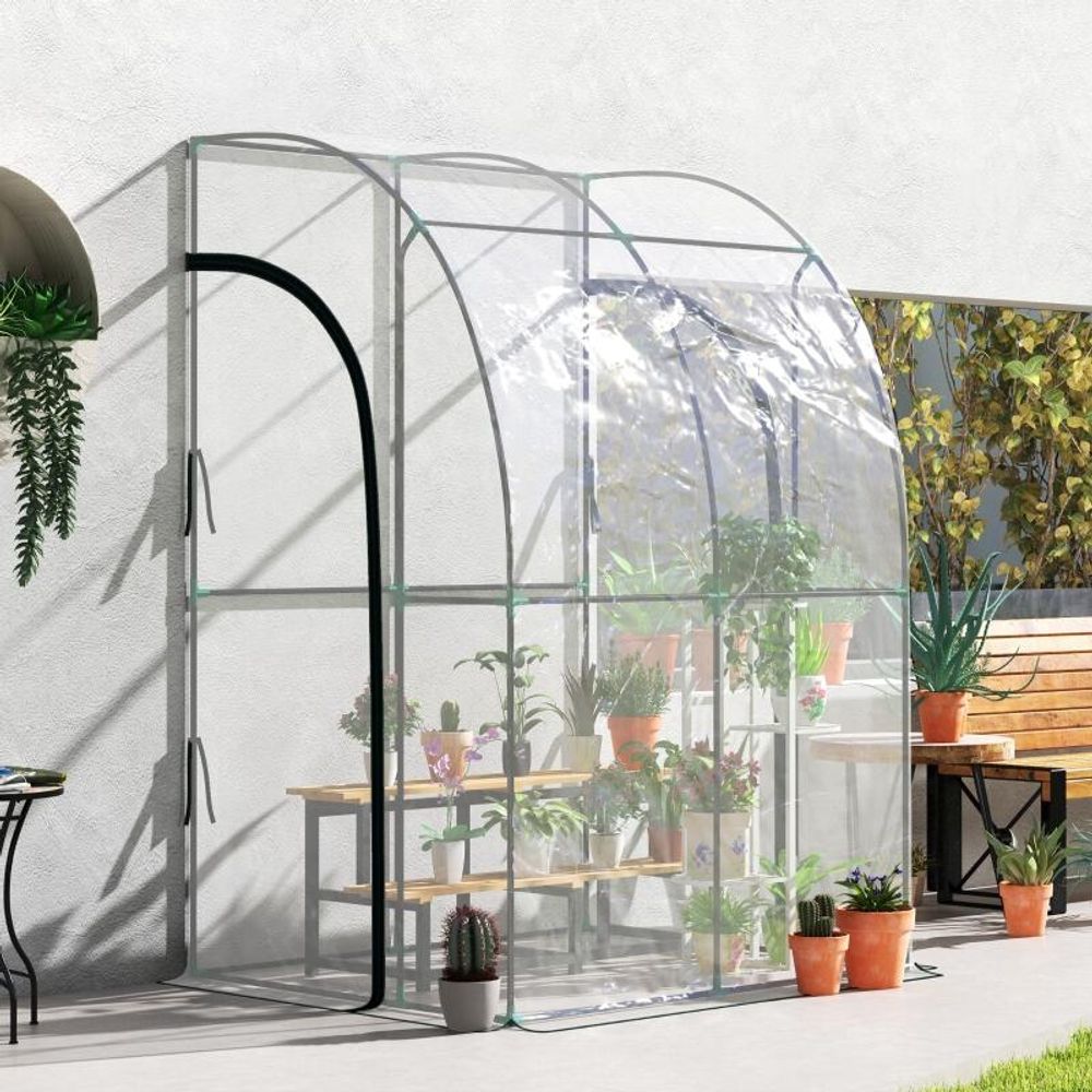Serre de jardin adossée acier avec housse pvc 143 x 118 x 212 cm potager protection plantes - comfortxl outdoor living
