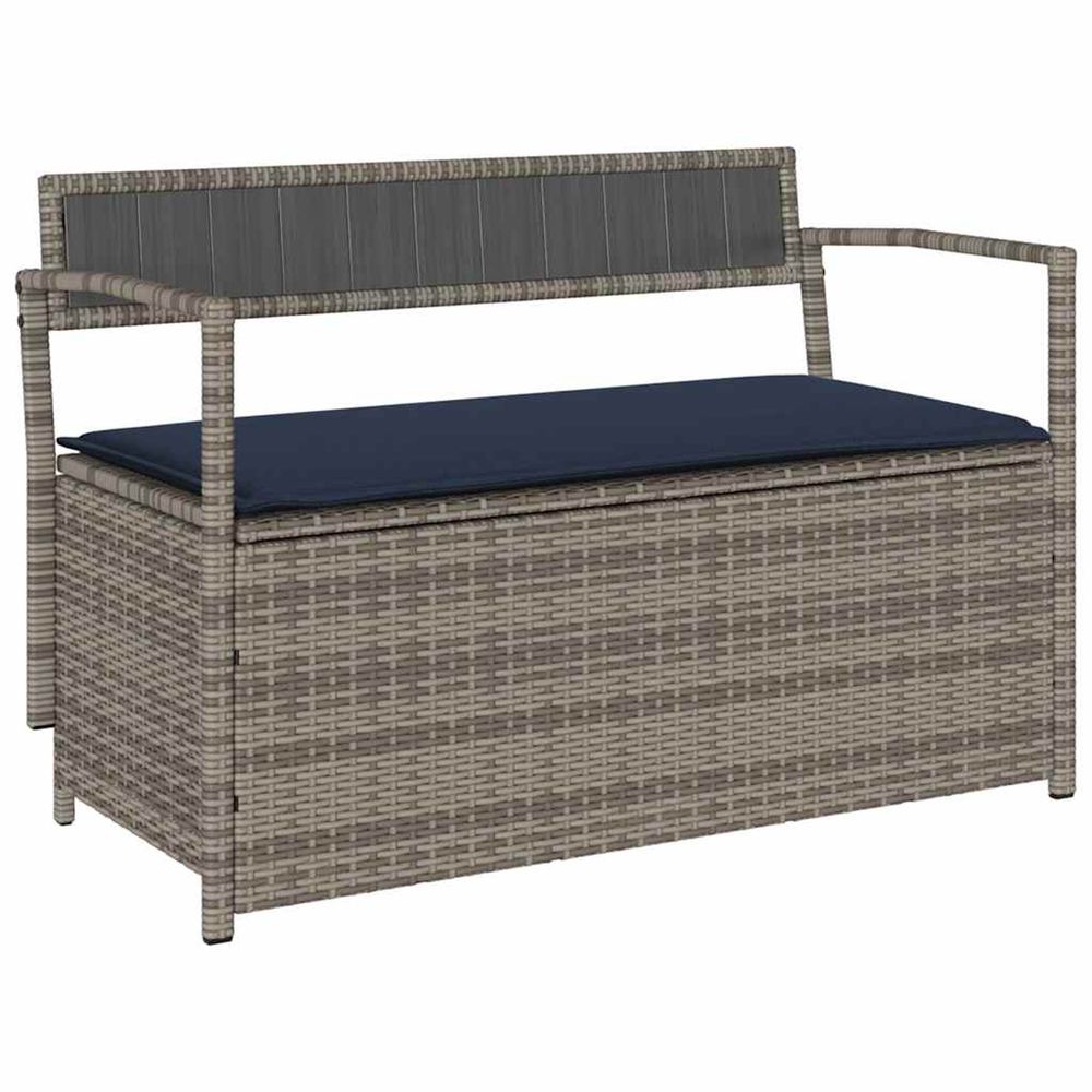 Banc de rangement de jardin avec coussin gris résine tressée
