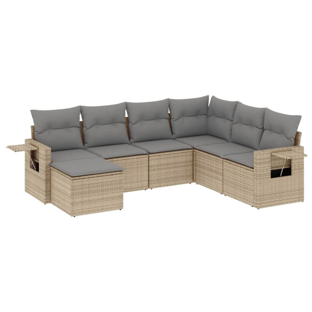 Salon de jardin avec coussins 7 pcs beige résine tressée