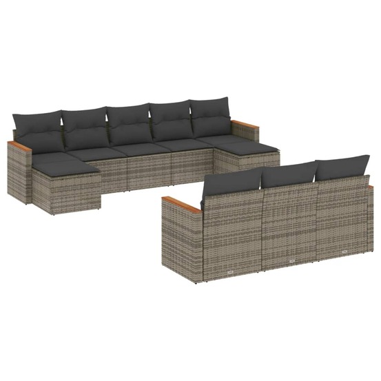Salon de jardin avec coussins 10 pcs gris résine tressée
