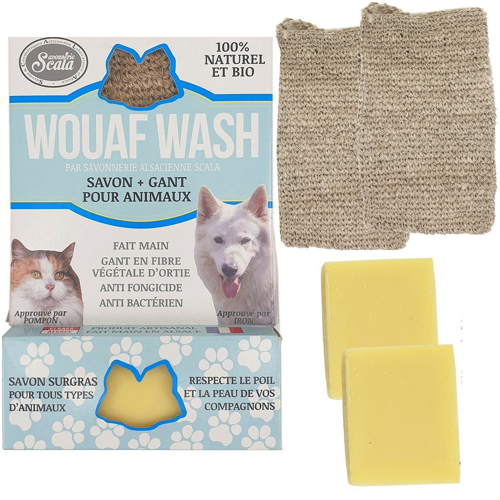 Savon + gant bio wouaf wash pour tous les animaux