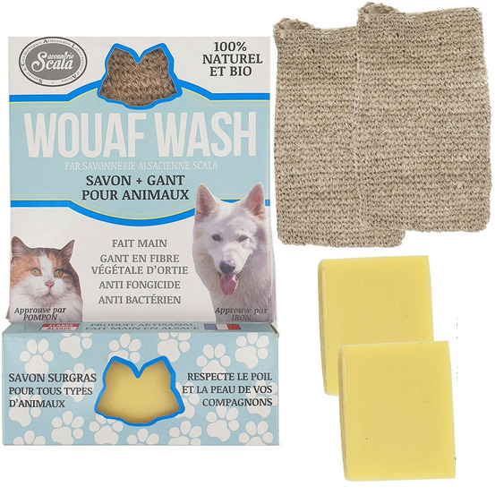 Savon + gant bio wouaf wash pour tous les animaux