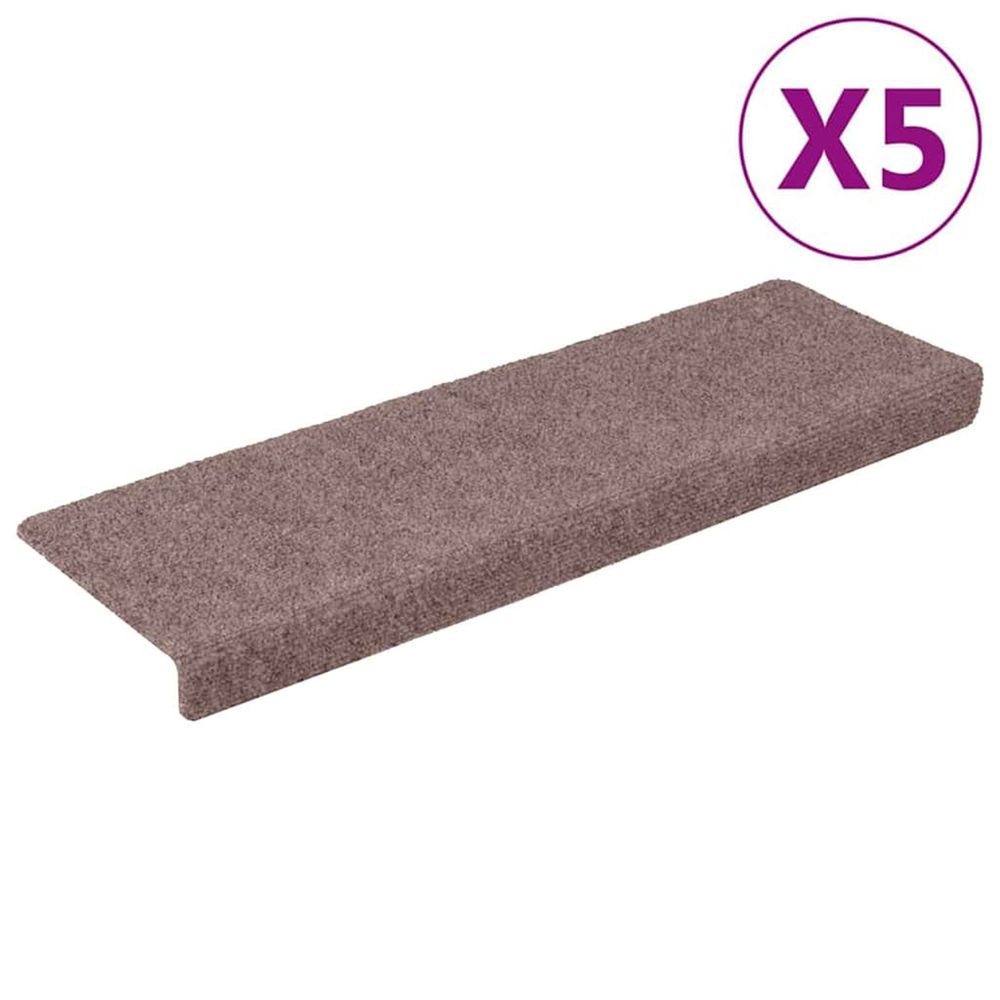 Tapis d'escalier autocollants 5 pièces 65 x 21 x 4 cm marron clair bord rectangulaire