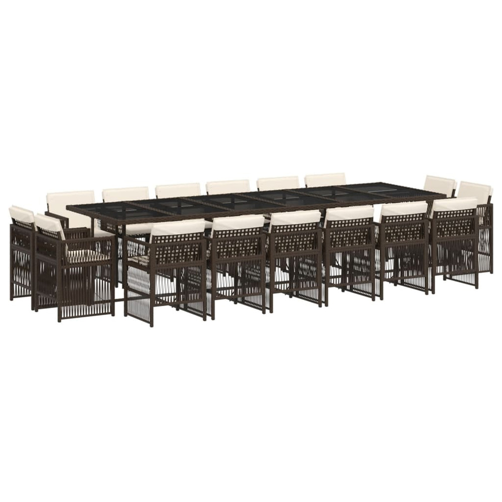 Ensemble à manger de jardin et coussins 17 pcs marron rotin