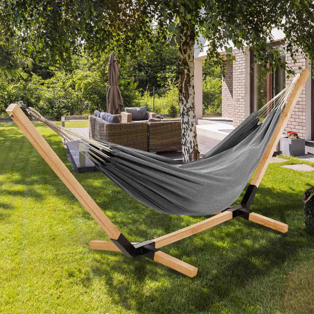 Hamac avec support bois et toile gris anthracite tahiti