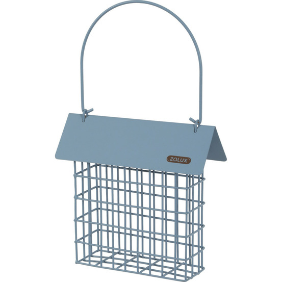 Support pain de graisse en métal avec toit bleu orage pour oiseaux