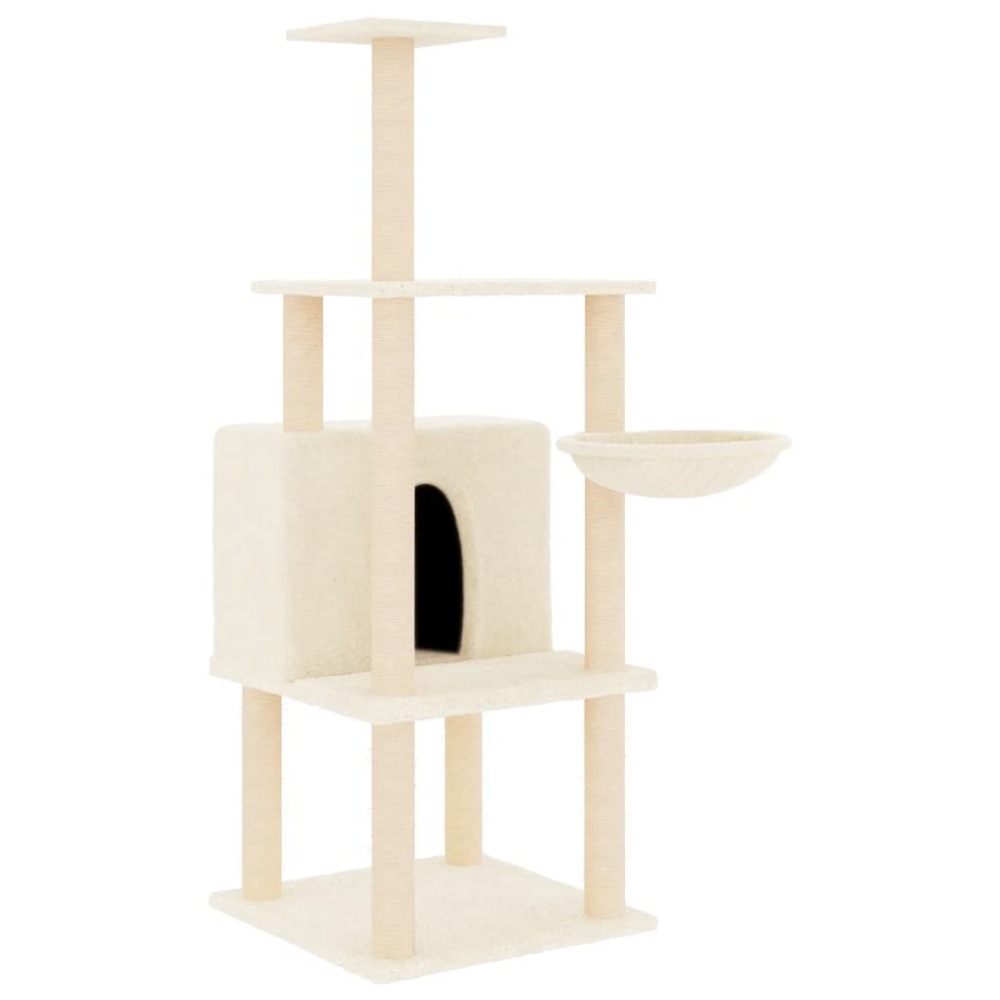 Arbre à chat meuble tour grimper jouet grattage grattoir escalade plateforme avec griffoirs en sisal 132 cm crème