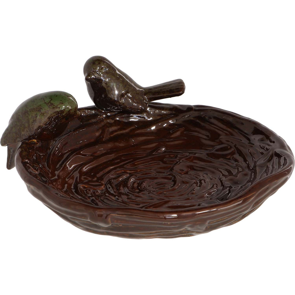 Bain oiseau en grès nature oiseaux verts