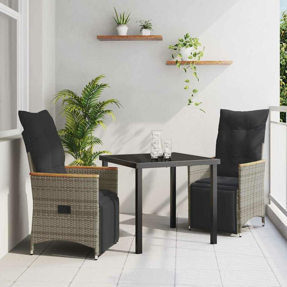 Ensemble de salle à manger pour jardin 3 pcs gris polyrotin