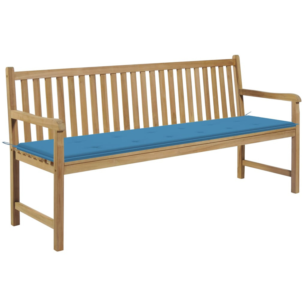 Banc de jardin avec coussin bleu 175 cm teck massif