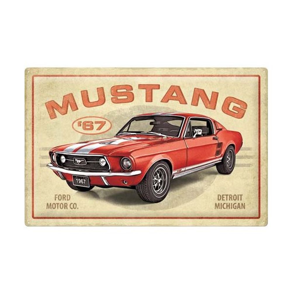 Plaque décorative en métal en relief 40 x 60 cm ford mustang gt 1967