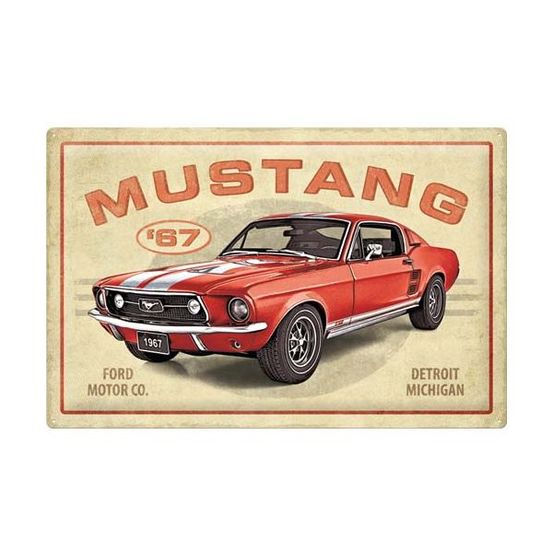 Plaque décorative en métal en relief 40 x 60 cm ford mustang gt 1967