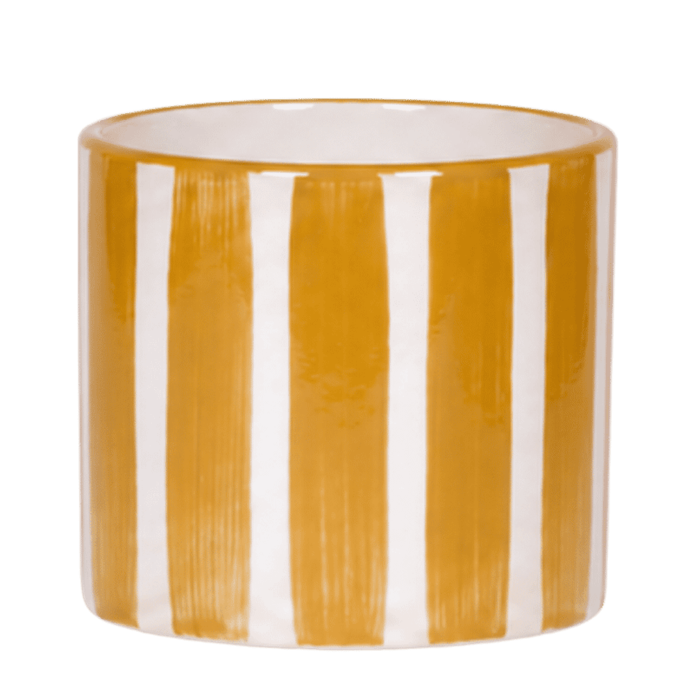 Cache-pot painted stripe jaune ocre - ø12 cm x h12,5 cm