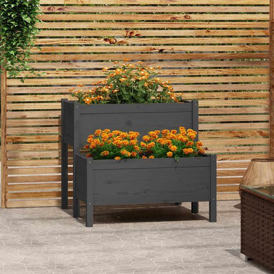 Jardinière d'angle étagée en bois de pin massif pour balcon 84.5 cm gris