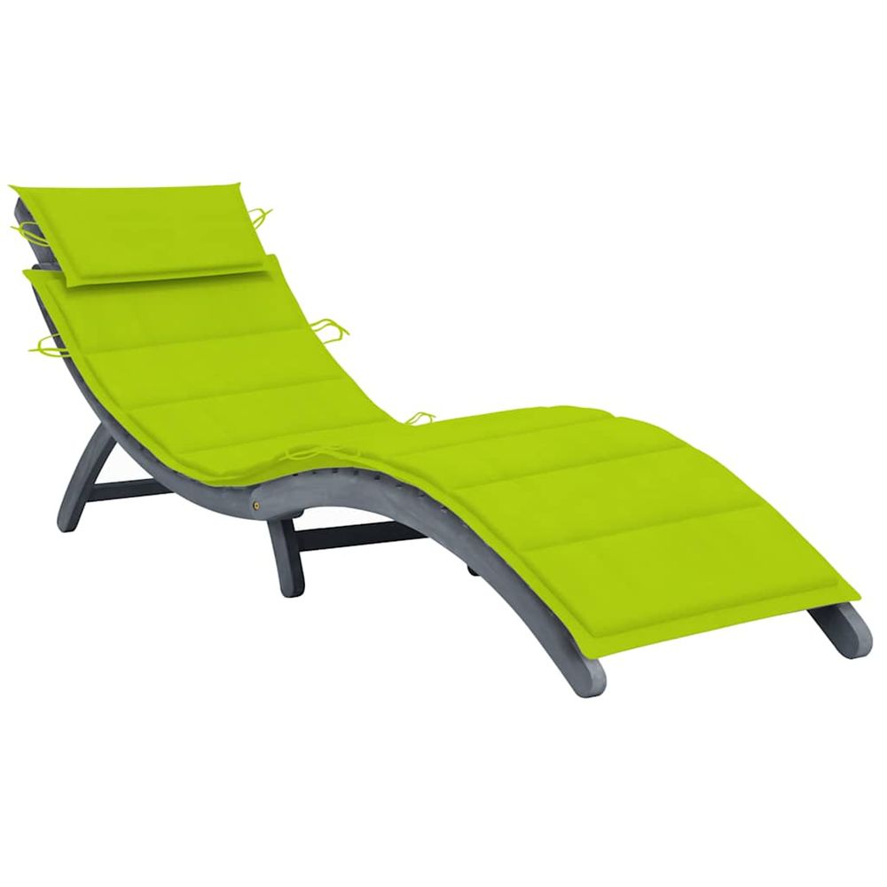 Chaise longue avec coussin gris bois d'acacia solide bain de soleil