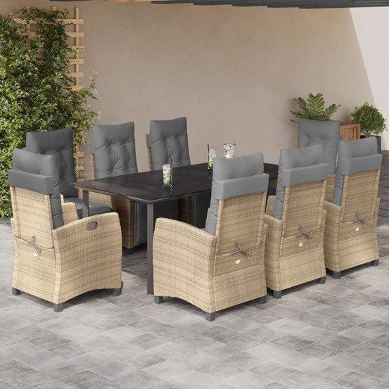 Ensemble à manger de jardin et coussins 9 pcs mélange beige