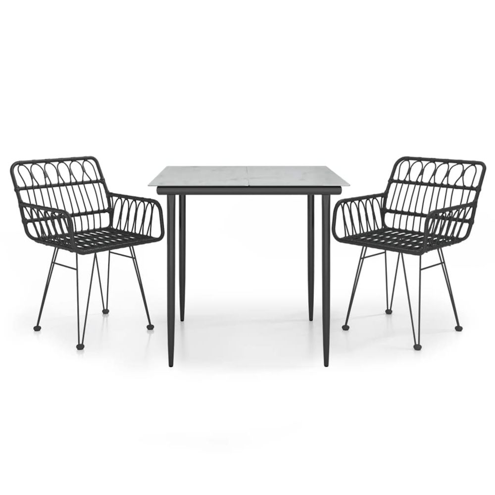 Ensemble à manger de jardin 3 pcs noir résine tressée