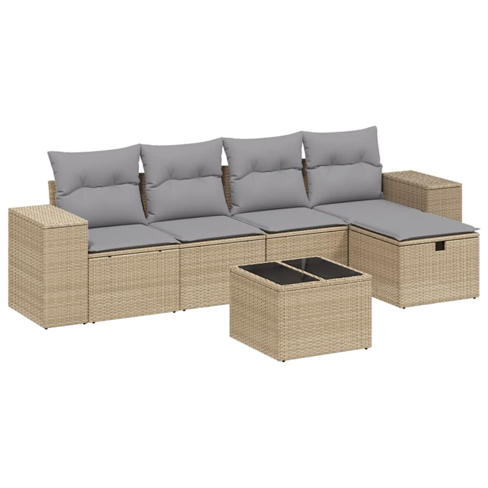 Salon de jardin avec coussins 6pcs mélange beige résine tressée