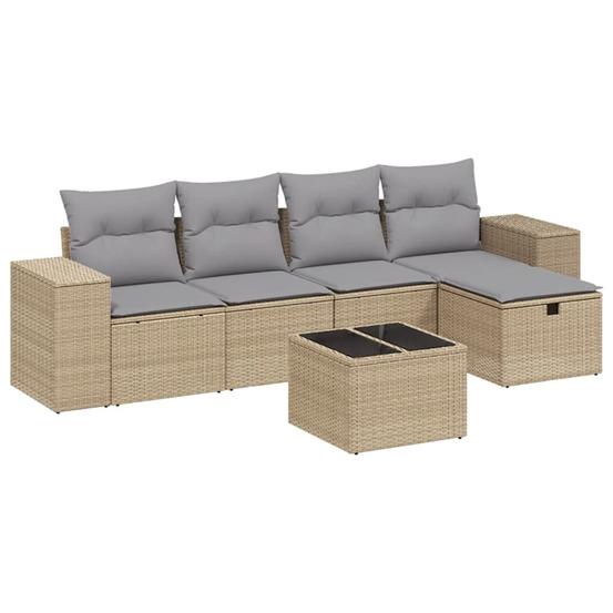 Salon de jardin avec coussins 6pcs mélange beige résine tressée