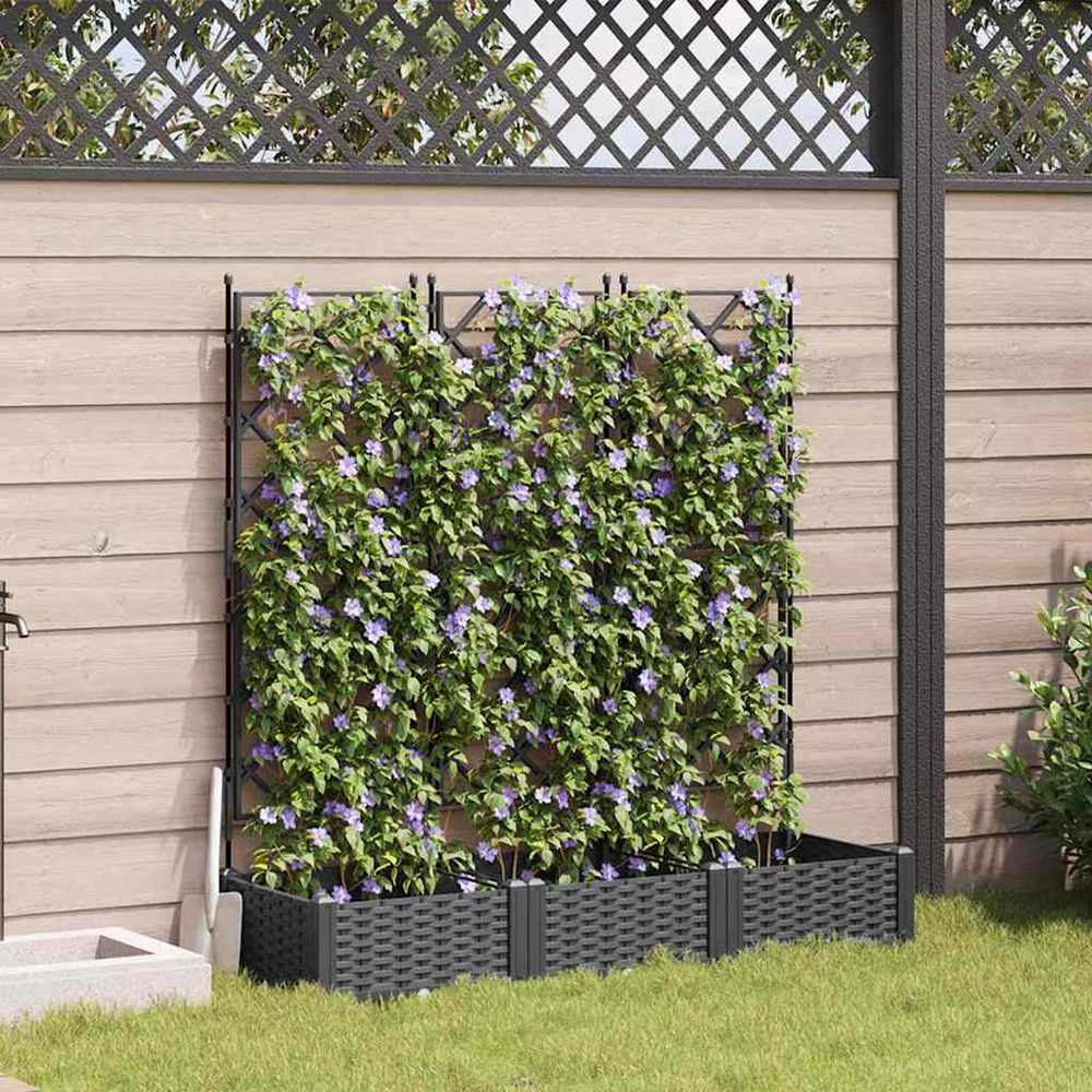 Lot de 3 jardinières avec treillis modulables en pp pour plantes grimpantes noir