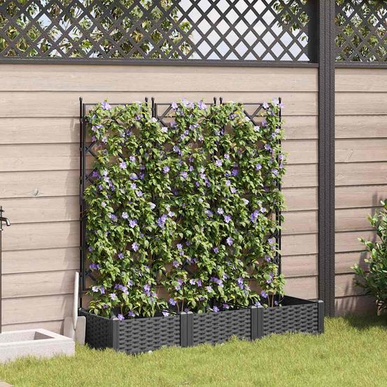 Lot de 3 jardinières avec treillis modulables en pp pour plantes grimpantes noir