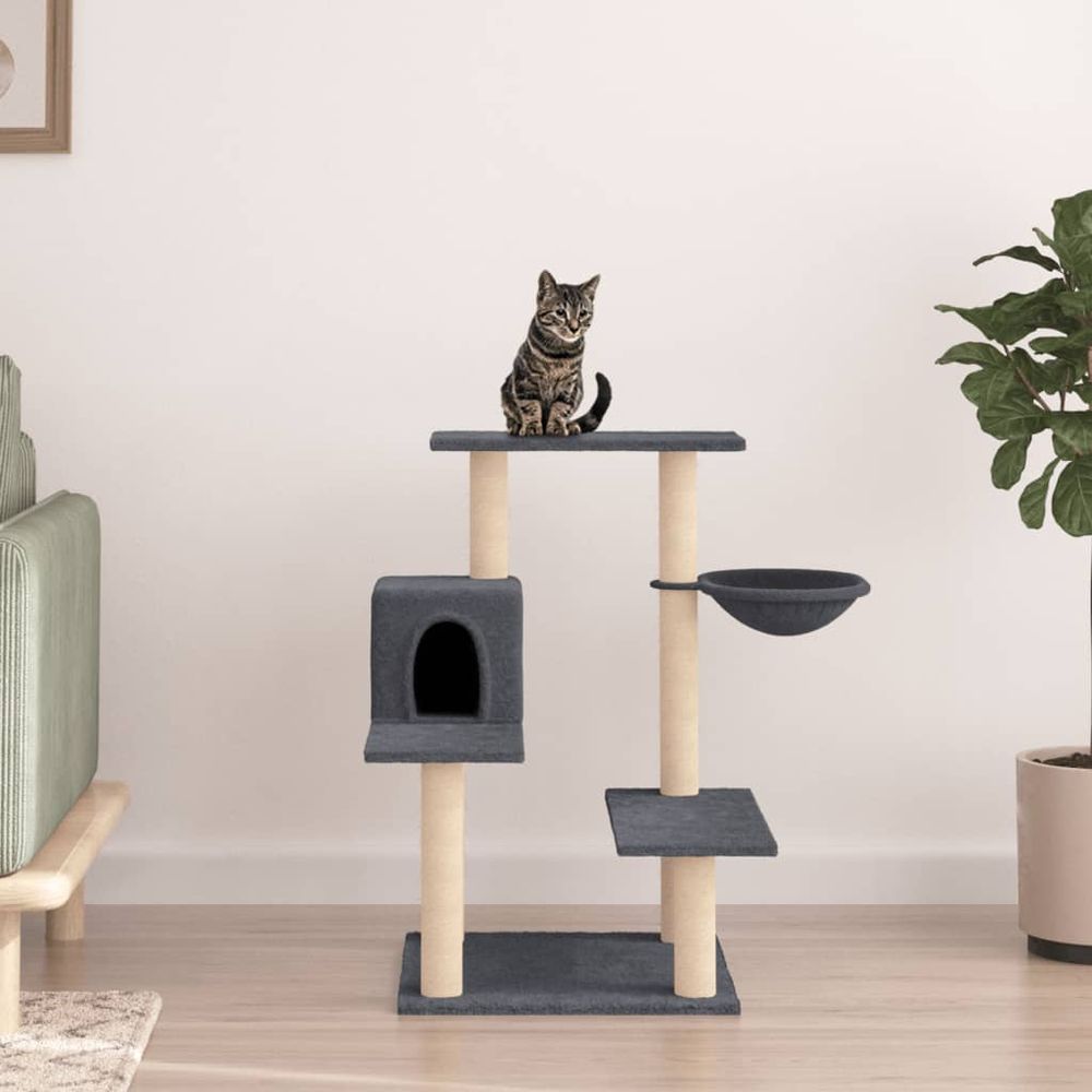 Arbre à chat design avec niche et panier de repos griffoir sisal gris foncé 82,5 cm
