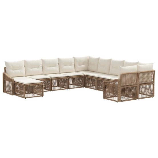 Ensemble de canapé de jardin 11 pcs beige polyrotin