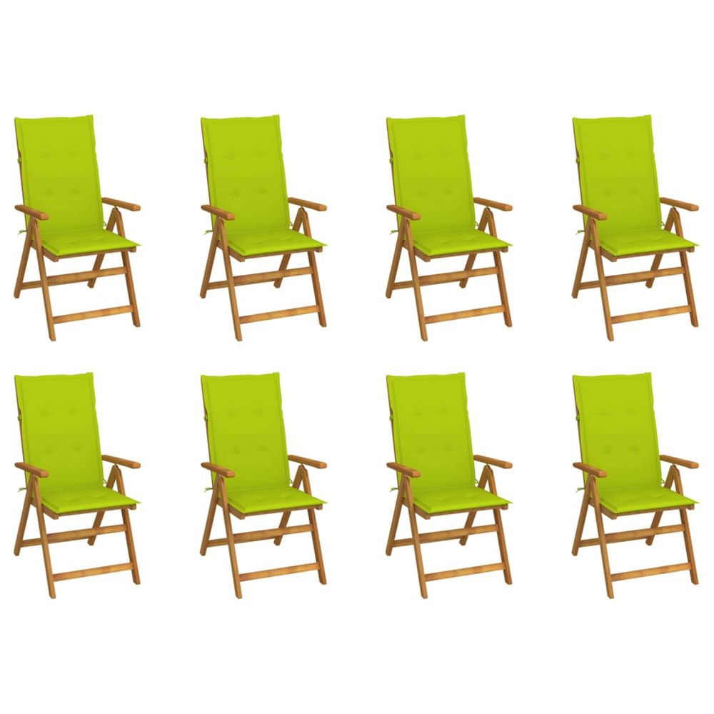 Chaises pliantes avec coussins, 8 pièces, en bois d'acacia massif