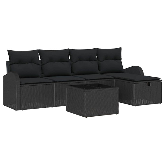 Ensemble de canapés avec coussin 6 pcs noir polyrotin