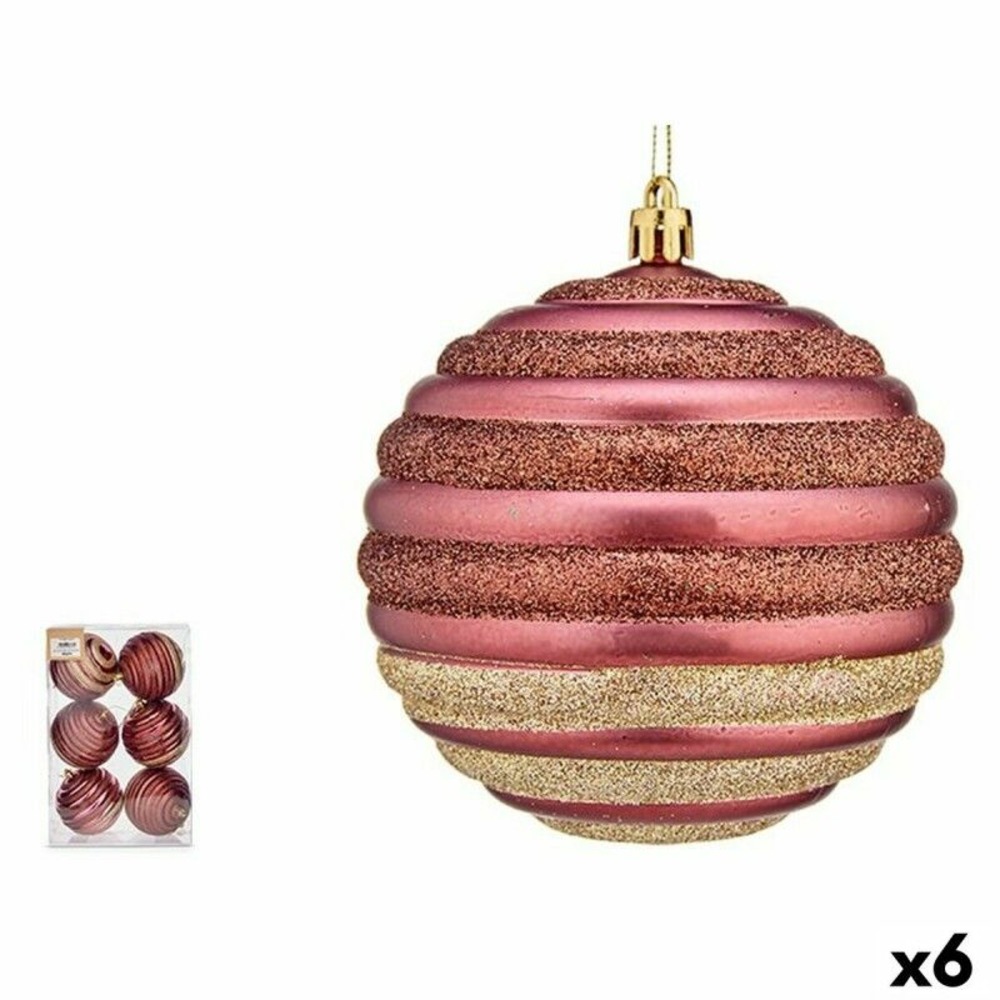 Lot de boules de noël cercles rose plastique 10 x 11 x 10 cm (6 unités)