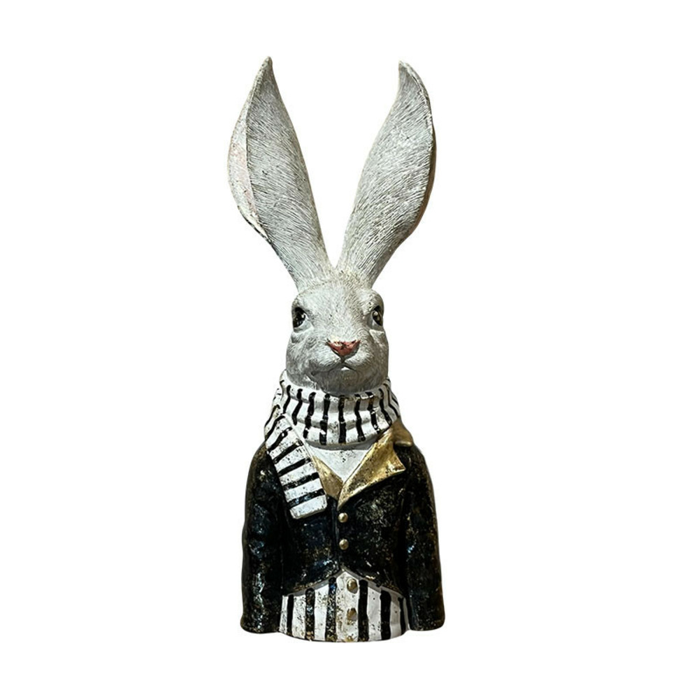 Buste lapin alfred blanc résine 14x15x42cm
