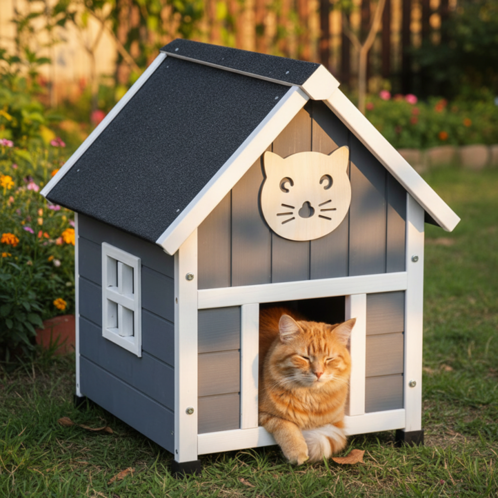 Maison pour chat niche pour exterieur et interieur 56x46x66cm tigre