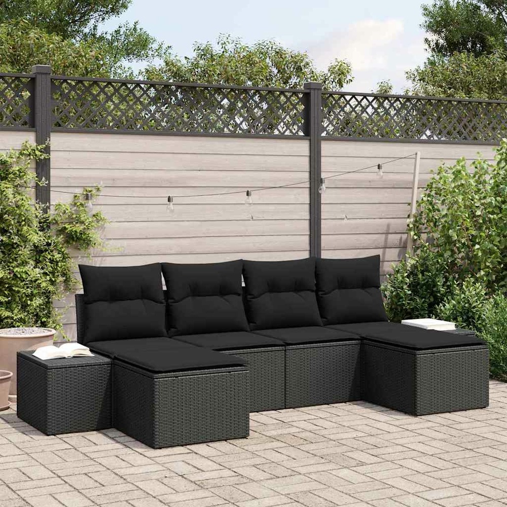 Ensemble de canapé de jardin avec coussin 4 pcs noir polyrotin